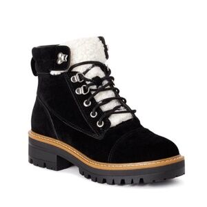 Time and Tru Sherpa Lined Lace Up Hiking Work Ankle Boots Black Womens US Shoe 9